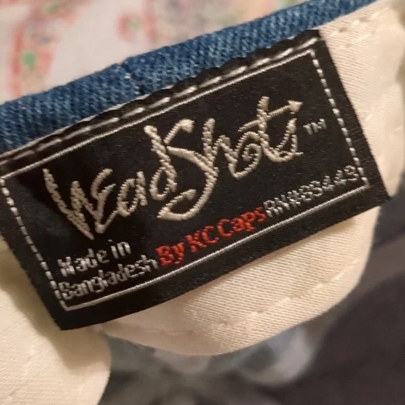 NWT Head Shots Denim Contrast Leather Strapback Dad Baseball Cap OS Vintage - Picture 3 of 6